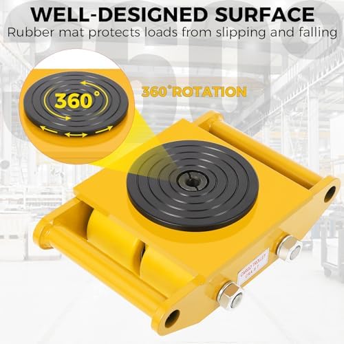 4-Pack Steel Machine Skates - 6T Capacity,360° Rotation,13200 lbs Heavy Duty Machinery Mover for Industrial Use, Yellow - Image 3