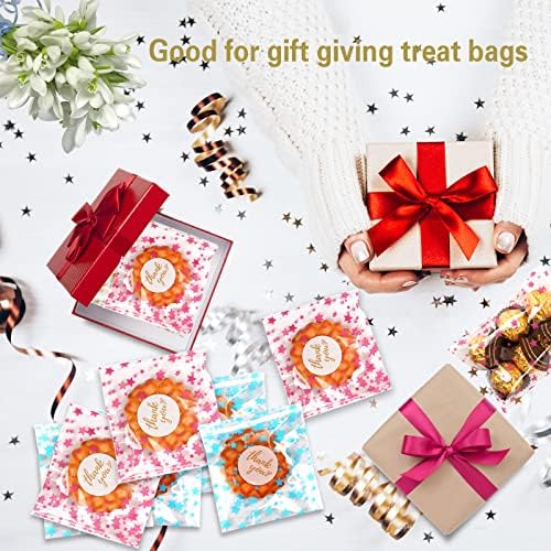 COQOFA 100 Pcs Star Printed Sealable Gift Wrap Cello Cellophane Bags Self sealing Adhensive Treat Bags Party Favor bags (7x10inch, Pink) - Image 4