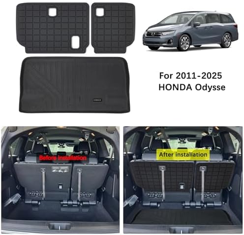 Cargo Liner Trunk Mats for 2011-2025 Honda Odyssey, TPE All Weather Protection Car Trunk Mat Accessories-Black - Image 2