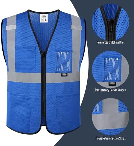 JKSafety Safety Vest for men women Hi Vis Vest with Pockets and Zipper High Visibility Construction Vests BX310 - Image 4