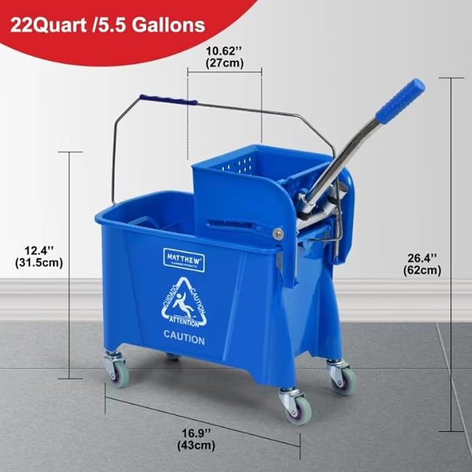 MATTHEW Cleaning Blue 22Quart Compact Mop Bucket INCL.2 Pcs Mop Head - Image 2