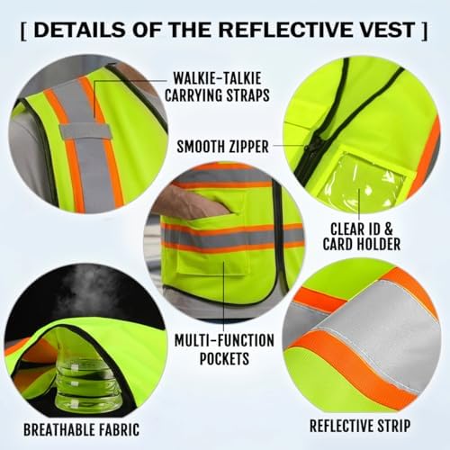 High Visibility Reflective Safety Vest Customize Logo Hi Vis Protective Workwear Outdoor Work Vest (2XL, Webbing Red) - Image 4