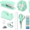 Dimonluce Green Office Supplies, Teal Desk Accessories Accessories with Tape Dispenser, Stapler, Staple Remover, 1000 Staples, Tape, Clips Set, Ruler, Scissor, Pen by Dimonluce