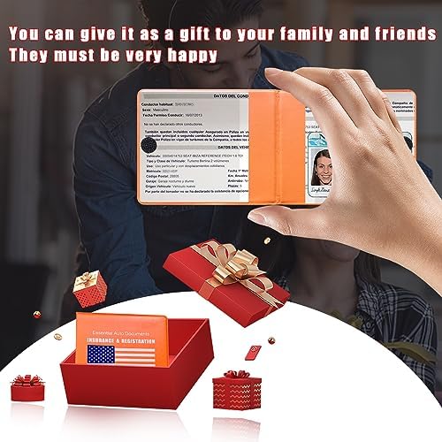 Ziciner Car Registration Insurance Holder, 2Pack Essential Auto PVC Card Document Glove Box Organizer with Velcro Closure, Universal Car Accessories for Men & Women (Orange/Blue Flag) - Image 5
