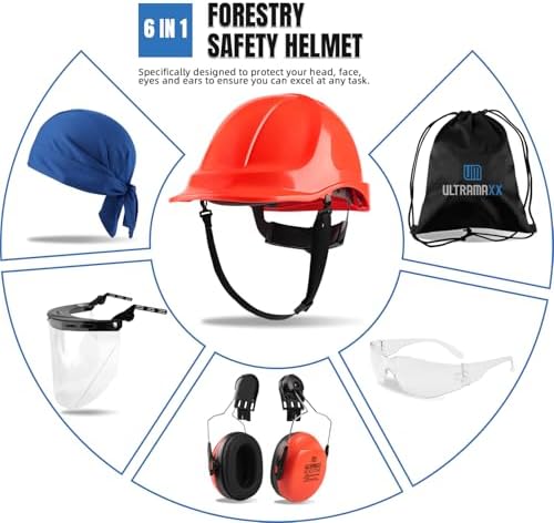 UM ULTRAMAXX 6-in-1 Chainsaw Helmet with Face Shield and Hearing Protection Ear Muffs, Forestry Safety Hard Hat Kits, ANSI Z89.1 Approved Certified Arborist Helmet - Image 5