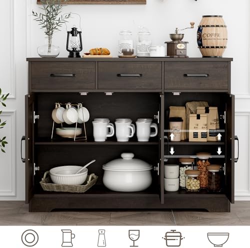 HOSTACK Kitchen Buffet Cabinet with Storage, Sideboard Coffee Bar, Brown - Image 5