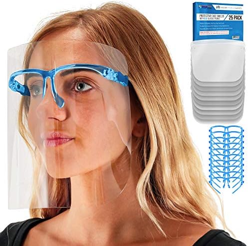 Salon World Safety Face Shields with Blue Glasses Frames (Pack of 25) by TCPGlobal