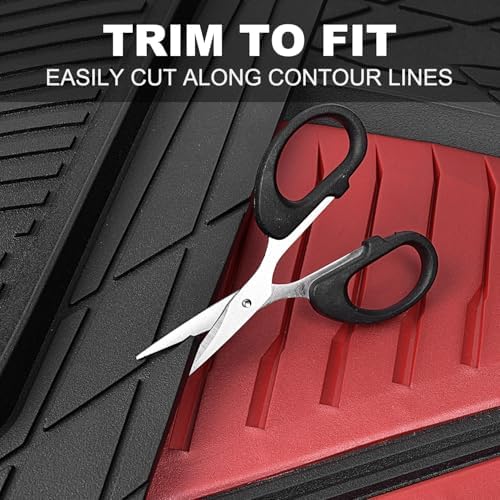 CAR PASS Heavy Duty Rubber Car Mats, Deep-Dish Car Floor Mats All Weather, Universal Two-Tone Trim-to-Fit for SUVs Trucks Sedans, Waterproof Anti-Slip, 3 Pieces V12 Black and Metallic Red - Image 5