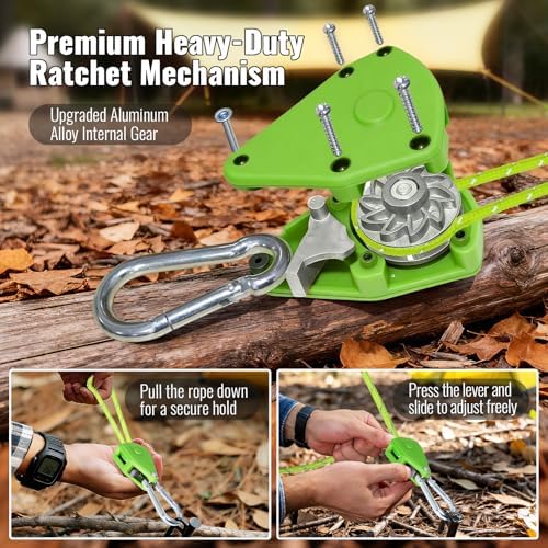 4Pack 4mm Reflective Guy Lines, Heavy‑Duty Tent Rope Tie Down Rope Line, Ultralight Camping Rope with Ratchet Pulley & 2 Metal Buckles, Aluminum Adjuster for Tarp Canopy Kayak Outdoor Camping, 13ft - Image 4