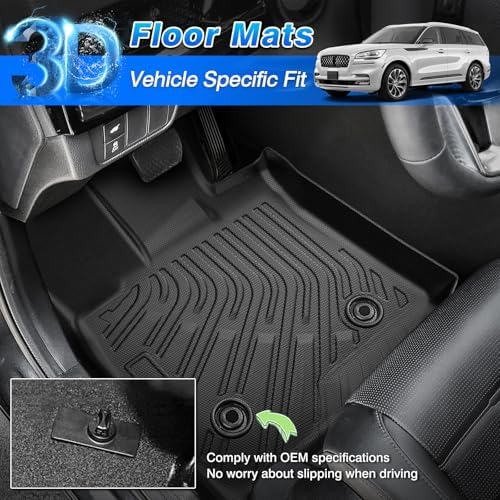 Aviator Floor Mats - Car Mats for Lincoln Aviator 2020-2025, All Weather Floor Mats and Cargo Liner for Aviator Accessories, Heavy Duty Rubber Mats, Car Accessories - Image 2
