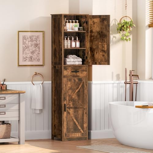 TEENFON Tall Bathroom Cabinet, Storage Cabinet with 6 Shelves & Drawer - Image 4