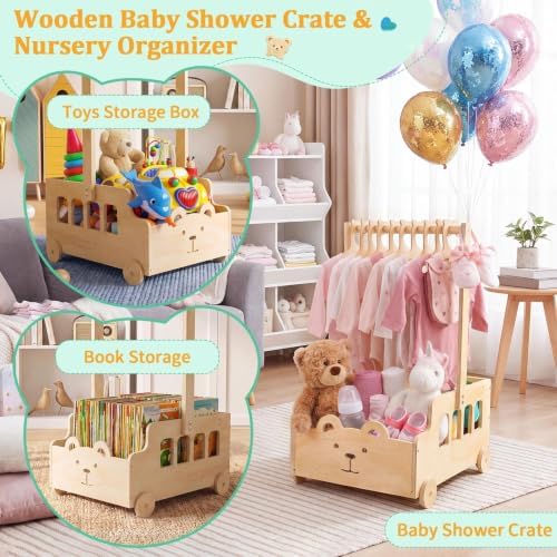 Large Wooden Baby Shower Crate Closet with Wheels and Handle - Image 5