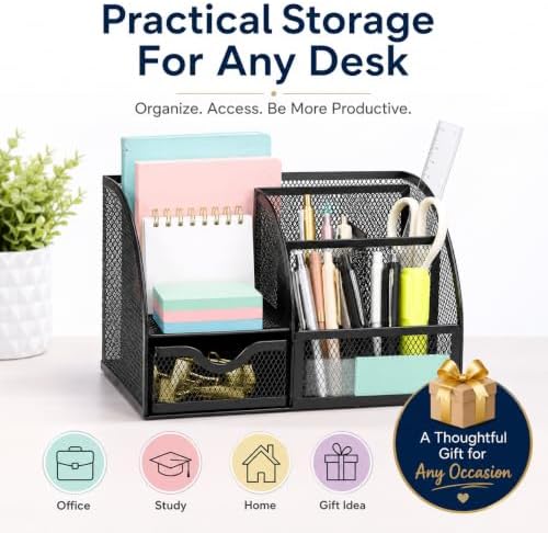 Exerz Desk Organizer 7 Compartment Pencil Holder Office Tidy Caddy Black - Image 4