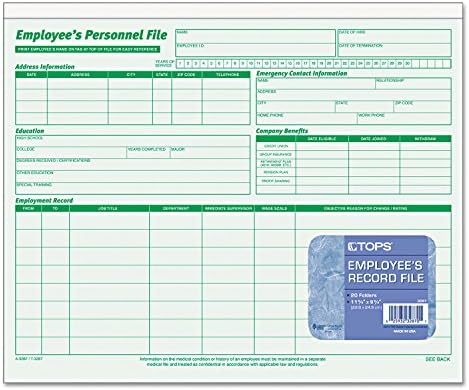 TOPS 3287 Employee Record File Folders, Straight Cut, Letter, 2-Sided, Green Ink (Pack of 20) - Image 2