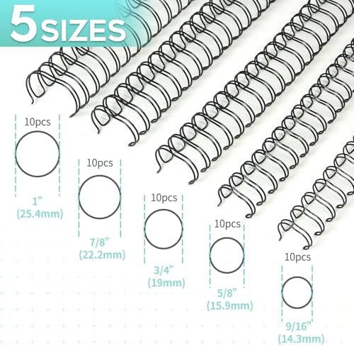Rayson Wire Binding Spines, 2:1 Pitch, 21-Loop Black, Mixed Sizes, 50 Pack - Image 3
