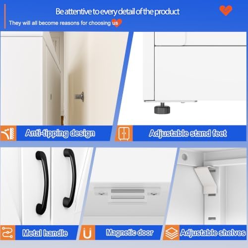 GAIOUS 43.3'' Tall Kitchen Pantry Cabinet, White Metal Storage Cabinet - Image 5