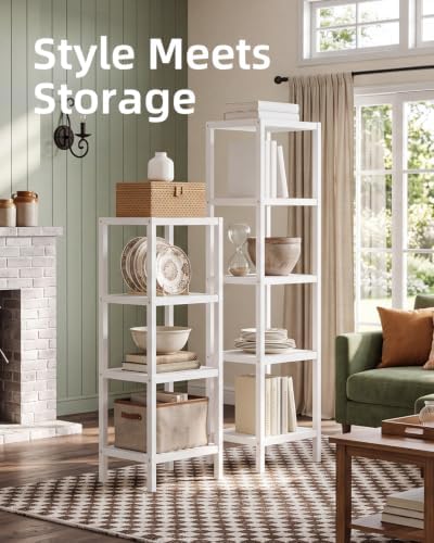 SMIBUY Bathroom Storage Shelf, 4-Tier Bamboo Rack Organizer, Multifunctional Shelving Unit for Living Room Bedroom Kitchen (White) - Image 4