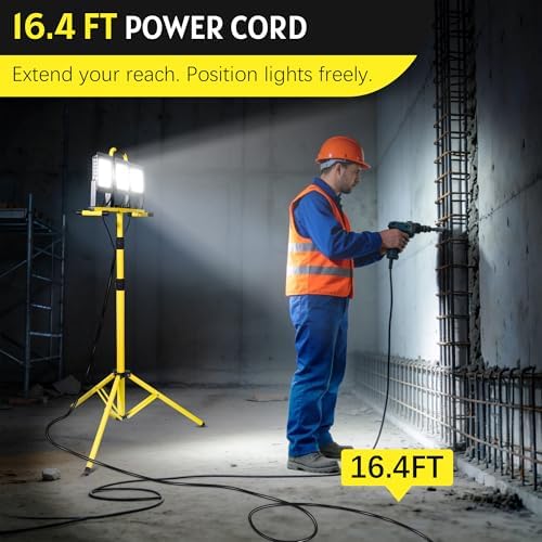 21000LM Tripod Work Light with Stand, 3-Head Adjustable IP66 Waterproof - Image 6