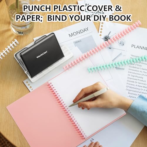 Binding Machine for Planner： WORKLION Metal 10 Hole Punch&Multi Color 30 Hole Loose Leaf Binder Rings(10 pcs) for Making 26 Holes on B5 Paper, 30 Holes on A4, 20 Holes on A5 Book, Black - Image 5
