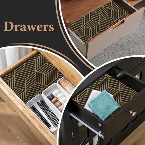 Shelf Liners for Kitchen Cabinets 23in x 20FT, Non Adhesive Cabinet Liner Strong Non-Slip Black Gold Geometric Drawer Liner, Easy to Clean for Shelf, Cabinet with Knife and Tape Measure - Image 5