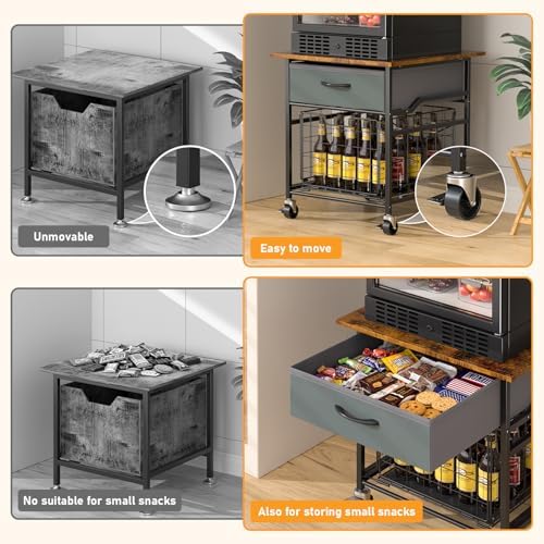 Mini Fridge Stand, Heavy-Duty End Table Fridge Table with Storage, Small Refrigerator Stand with Rolling Wheels for Dorm, Kitchen,Pantry - Image 4