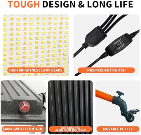30000LM LED Work Light with Stand and Wheels 3-Head Dimmable for Garage Workshop IP66 - Image 4