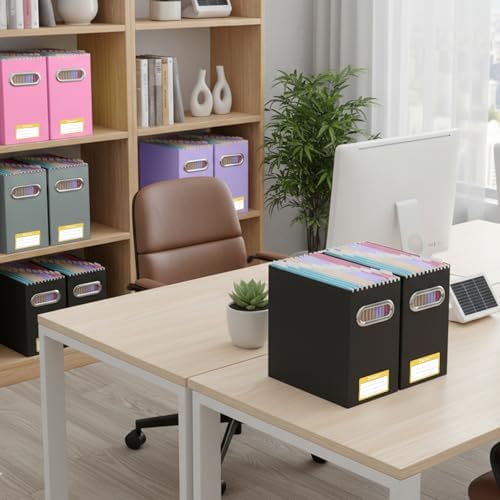 BALEINE 4PK File Organizer Box, Cardboard File Folder Organizer with Handle - Image 2