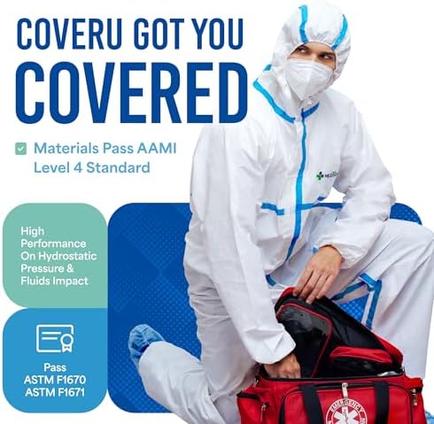 Medtecs Hazmat Suits - 6 Sizes Options - Disposable Coveralls Suit, Medical Protective Coverall PPE Hazmat Suits - Image 4