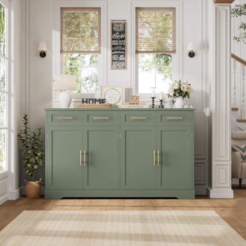 HOSTACK Sideboard Buffet Cabinet with Storage, Kitchen Cabinet, Green/Gold - Image 4