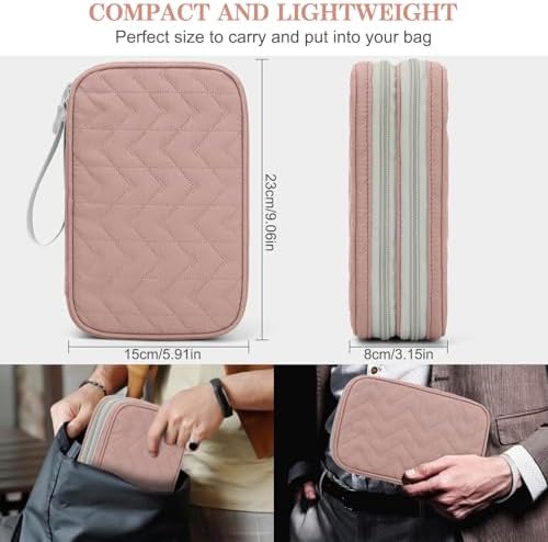 FYY Electronic Organizer, Travel Tech Pouch Bag, Large, Pink Quilted - Image 2
