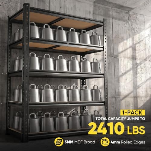 REIBII Garage Shelving, 5-Tier Storage Shelves Load 2410LBS, Adjustable Storage Rack for Garage, Pantry, Closet, Steel Frame, 35.6" W x 72.1" H x 11.9" D, Black - Image 4