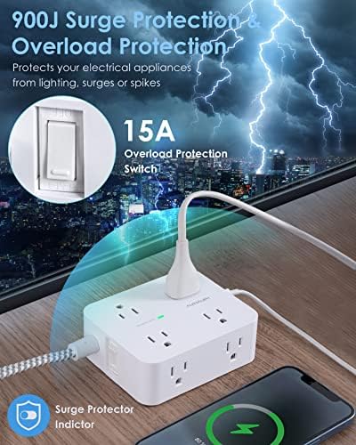 HANYCONY 6Ft Surge Protector Power Strip USB C, 1080J, 8 Outlet Extender - Image 6