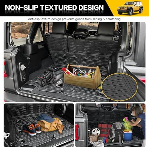 Cargo Mats for 2018-2026 Jeep Wrangler JL Unlimited 4X4 Trunk Mat with Backrest Liner, All Weather TPE Protector Rear Back Seat Mats for 18-26 Wrangler JL 4X4 4 Door Accessories - Image 6
