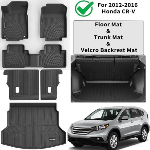 All Weather Floor Mats for Honda CRV 2016 2015 2014 2013 2012 2011 TPE Rubber Liners CR-V Odorless Anti-Slip Car Floor Liners-1st & 2rd Row & Cargo Mat Covering The Backrest Full Set - Image 2