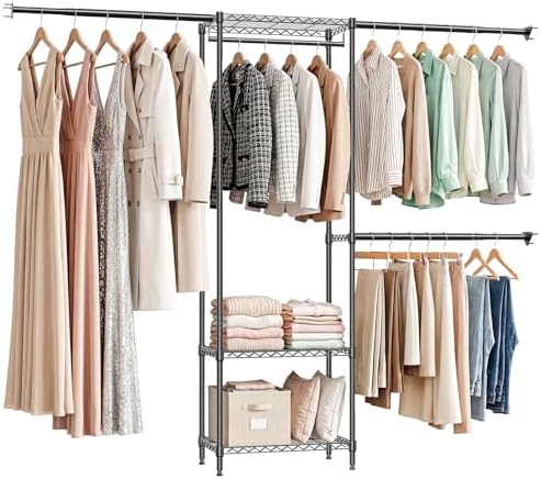 IZEUK Heavy Duty Garment Rack Wire Clothes Rack for Hanging Clothes (Black, 3 Tier with 3 Rod) by IZEUK
