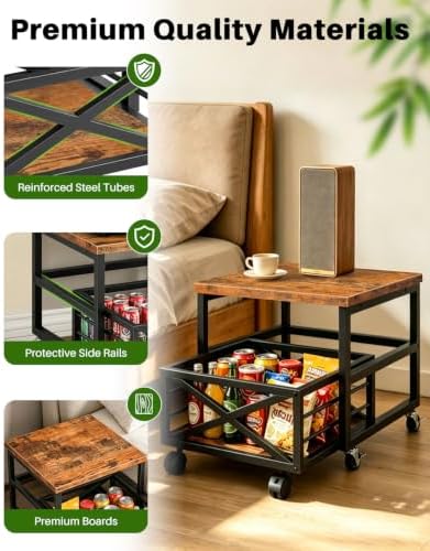 Mini Fridge Stand with Storage Shelf and Wheels, Rolling Mini Fridge Cart, Heavy Duty Refrigerator Stand for Mini Fridge, Dorm Room, Bedroom, Office, Rustic Brown - Image 6