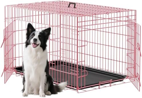 FDW | 48" Foldable Metal Dog Crate | Pink | Cage for XL Dogs by FDW