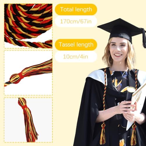 Honor Cords Red Gold Black Graduation Cords Honors Cord for Graduation Ropes Grad Accessories 67" Long Braided Cord for Party Decorations Bachelor Gown - Image 2