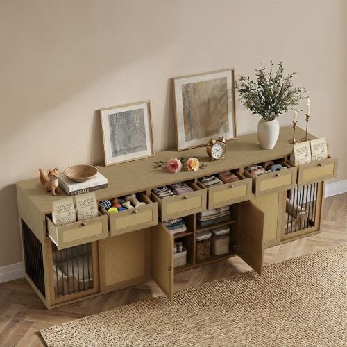 PureCozy 3-Piece Double Dog Crate Furniture, 120 Inch, Light Oak - Image 2