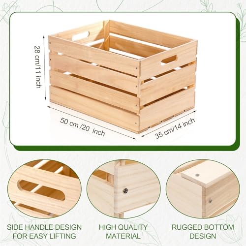 Weysat 3 Pack Large Wood Crates Box for Storage Unassembled 20 x 14 x 11'' Wooden Milk Crates with Handles Decorative Nesting Box for Display Unfinished Rustic Decor DIY Office Home Retail Art Craft - Image 2