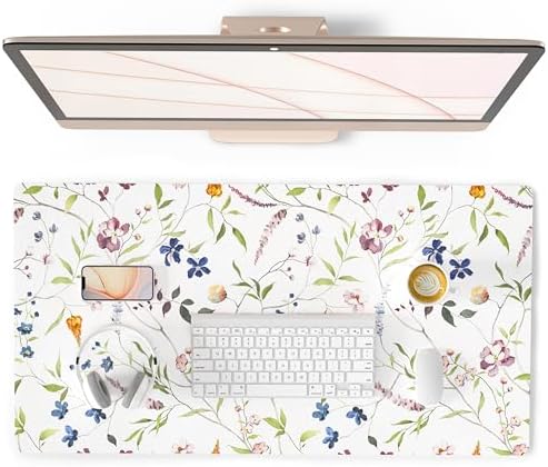 QiyI PU Leather Large Mouse Pad, 31.5" x 15.7", Watercolor Flowers by QIYI