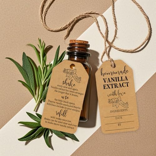 50PCS Kraft Vanilla Extract Labels Homemade Vanilla Extract Tags with Instructions for Gifting & Refilling Handcrafted Vanilla Bottles,Kitchen Pantry,Jar,2.6 * 1.3 in - Image 4
