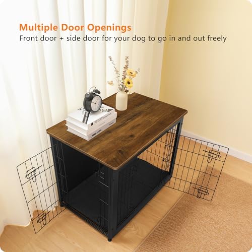 DWANTON 32.5" Dog Crate Furniture with Cushion, Wooden Kennel Table Indoor - Image 2