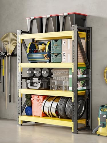 4-Tier Storage Shelves,79" H Heavy-Duty Garage Shelving Unit,Adjustable Industrial Metal Shelf System,5,000lbs Capacity,Tool Organizer for Garage,Workshop,60" W*24" D*79" H,Black&Yellow - Image 2