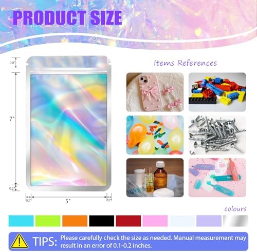 JETMORE 100 Pack Holographic Mylar Bags, Freshie Bags (5x7 Inch, Pink) - Image 2