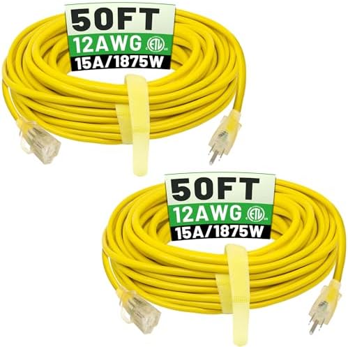 POWGRN 2 Pack 50 FT 12/3 Outdoor Extension Cord Heavy Duty Power Cord by POWGRN