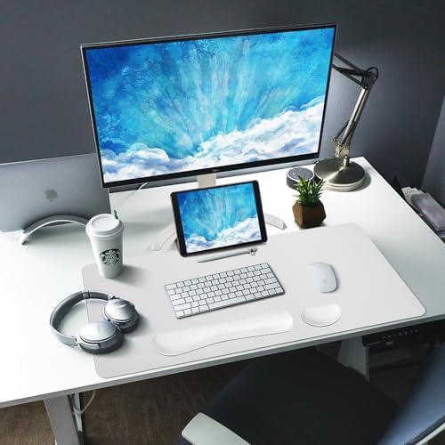 Bloss Leather Desk Pad and Keyboard Wrist Rest, Large Mouse Pad + Keyboard Pad+Mouse Wrist Support, Non-Slip Desk Mat Protector for Office, Home (35.4×15.7 Inches,White) - Image 6