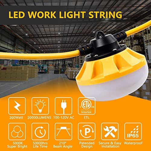 200FT Construction String Lights, Industrial Grade,Free for Climbing Hook - Image 3