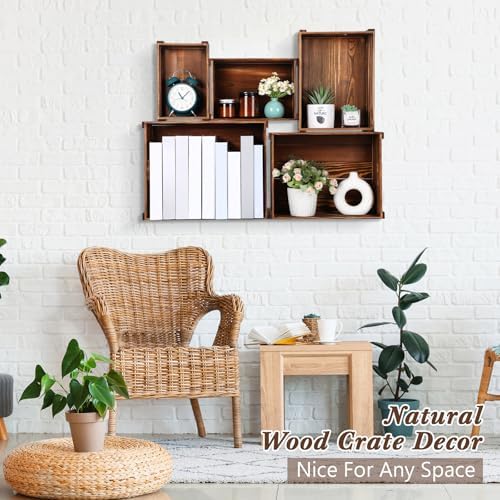 CroBlissful 5 Pack Wooden Crates for Display Rustic Nesting Crates, Brown - Image 6
