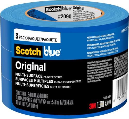 ScotchBlue Original Multi-Surface Painters Tape,1 Inch Wide (0.94 in.x60 Yds),3 Rolls,Blue Paint Tape Protects Surfaces & Removes Easily,Masking Tapes for Indoor & Outdoor Use(2090-24EC3),(Pack of 8) by ScotchBrand